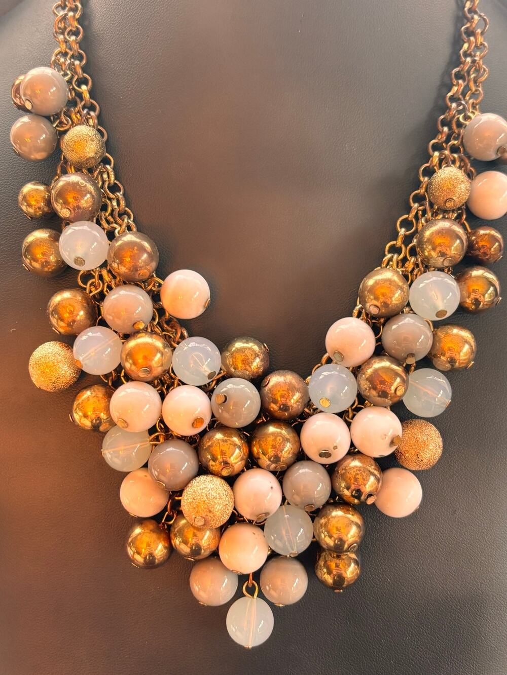 Signed NY New York & Co Copper Glass Metal Ball Beads Bib Necklace